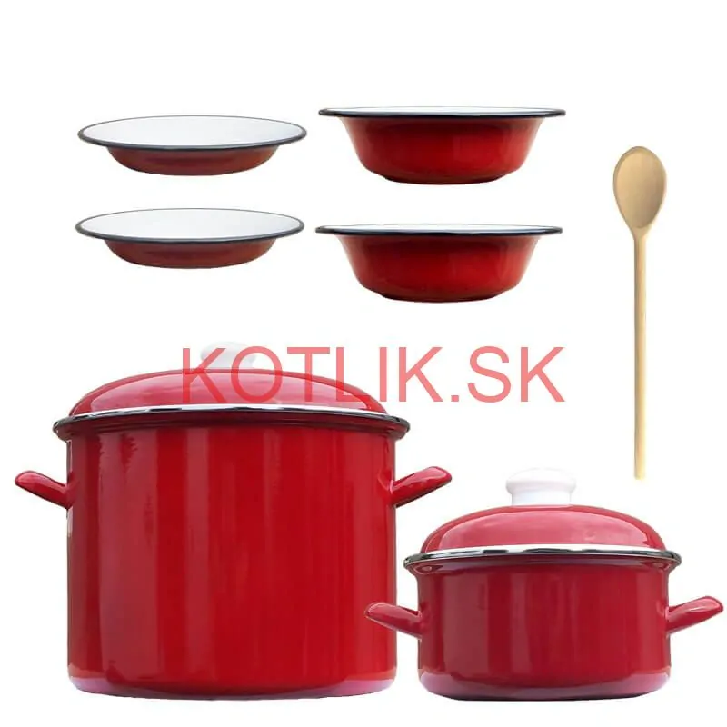 Smaltovaný hrniec s pokrievkou 5,2 l + smaltovaný kastról s pokrievkou 3 L + taniere Classic