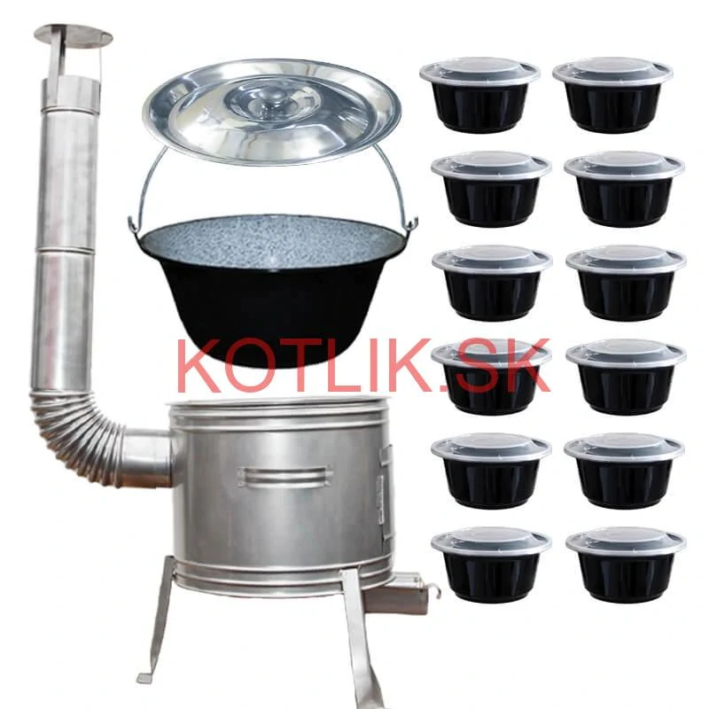 Smaltovaný kotlík 22 L + Nerezová kotlina 42 INOX + misky 12 ks