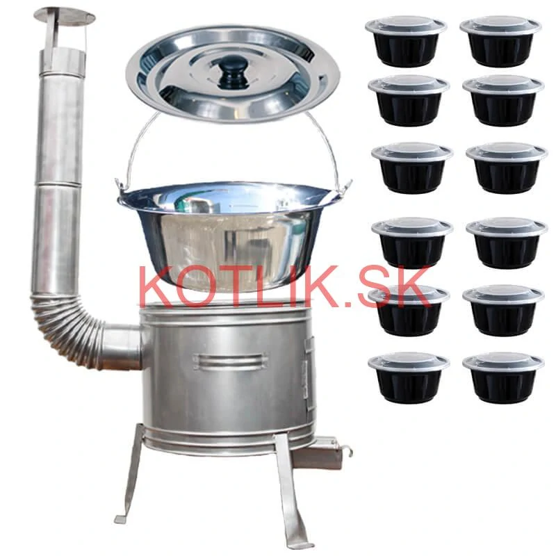 Nerezový kotlík 22 L (0,8 mm) INOX + Nerezová kotlina 42 INOX + misky 12 ks