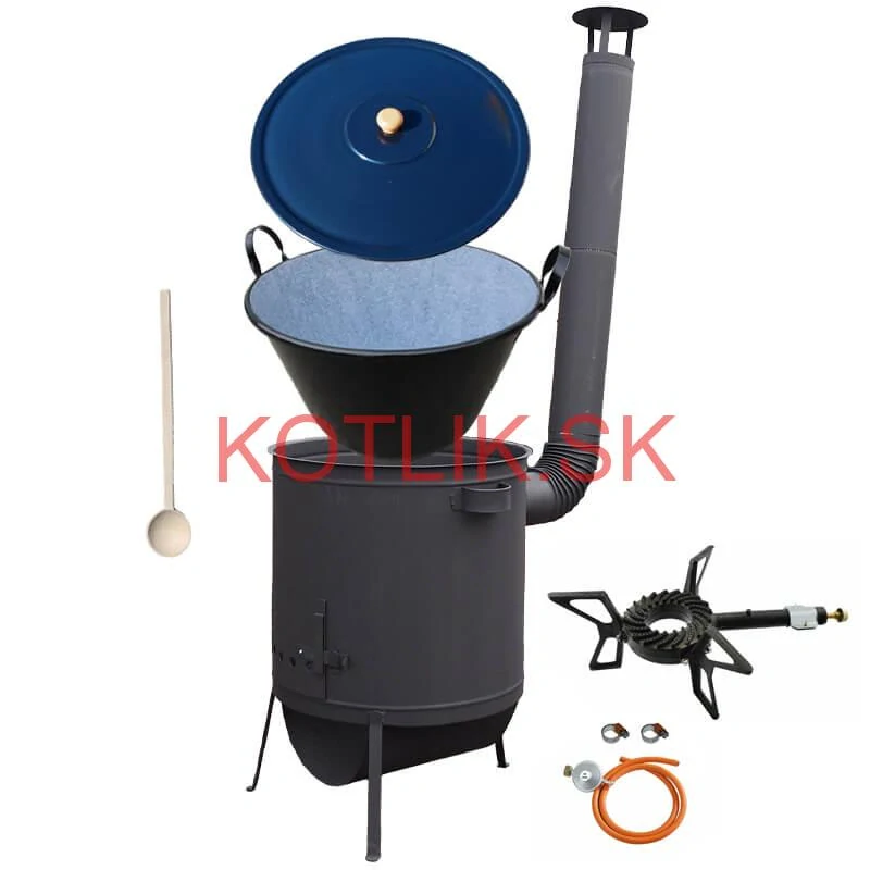 Smaltovaný kotol 70 L na zabíjačku + žiaruvzdorná kotlina 53 PLUS 600 4 MM + horák 7,5 kW + vareška