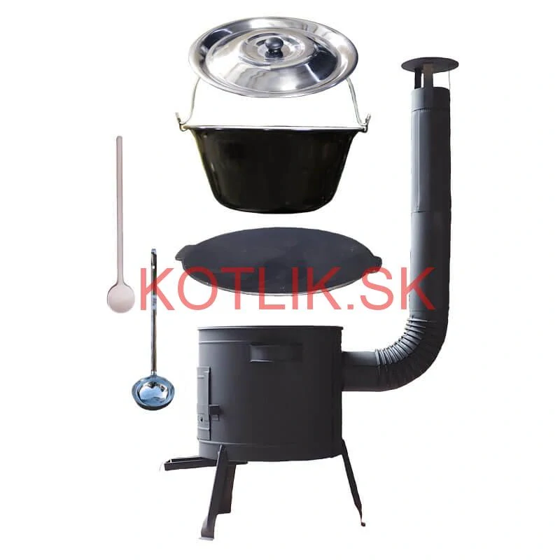 Smaltovaný kotlík 30 L + liatinová panvica 45 cm + nízka žiaruvzdorná kotlina 42 cm PLUS 600