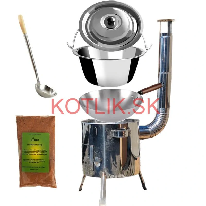 Nerezový kotlík 10 L (0,8 mm) + nerezová kotlina 31 INOX LUSTRO + Wok + korenie 50 g