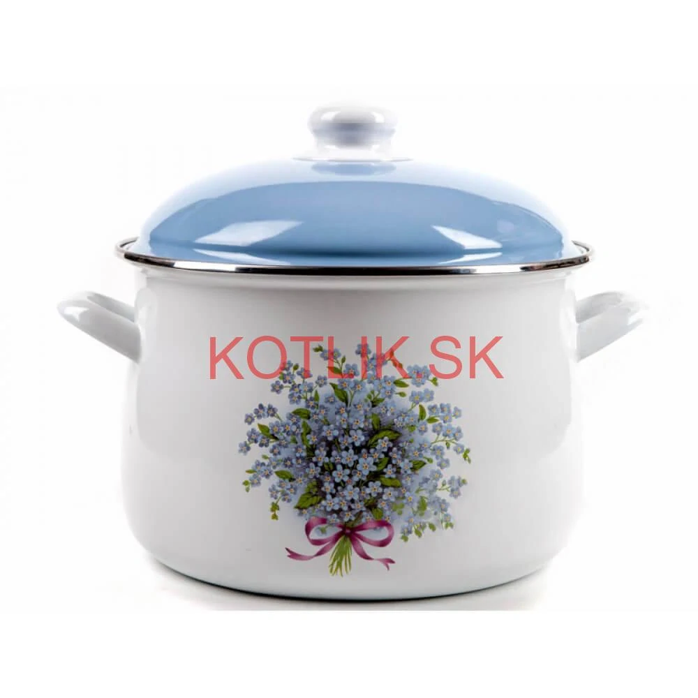 Smaltovaný hrniec s kvetinovým vzorom – Nezábudka 4 l + pokrievka