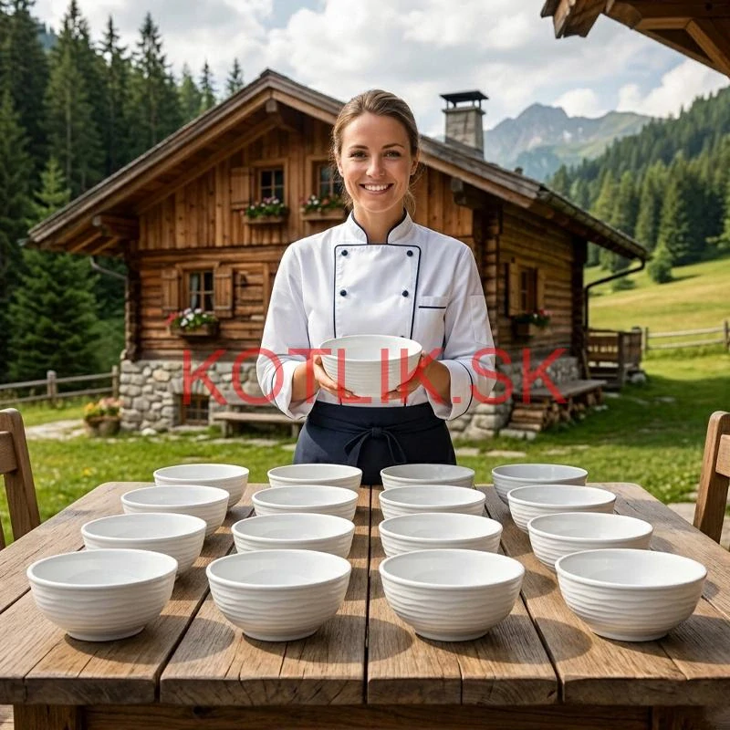 Set 12 ks: Prémiové biele misky s kamennou štruktúrou (750 ml)