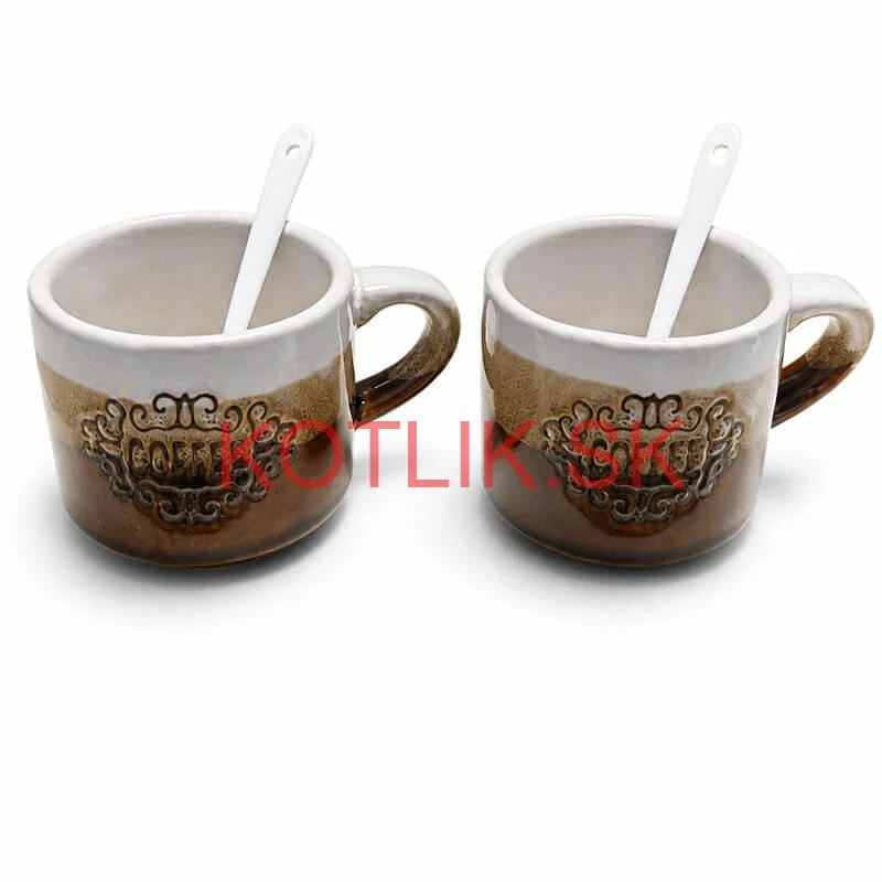 Keramické poháre na kávu 150 ml COFFEE s lyžičkami 2 ks