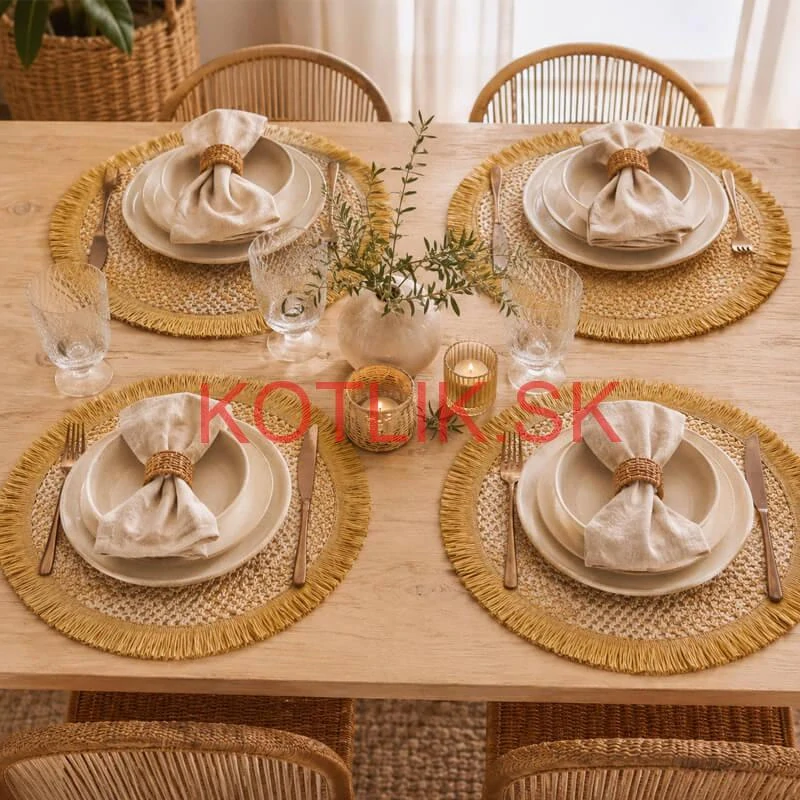 Okrúhle prírodné podložky pod tanier so strapcami 37 cm, 4 ks