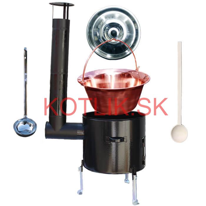 Medený kotlik 14 L (1,2 mm) + smaltovaná kotlina 36 cm + vareška a naberačka Easy party