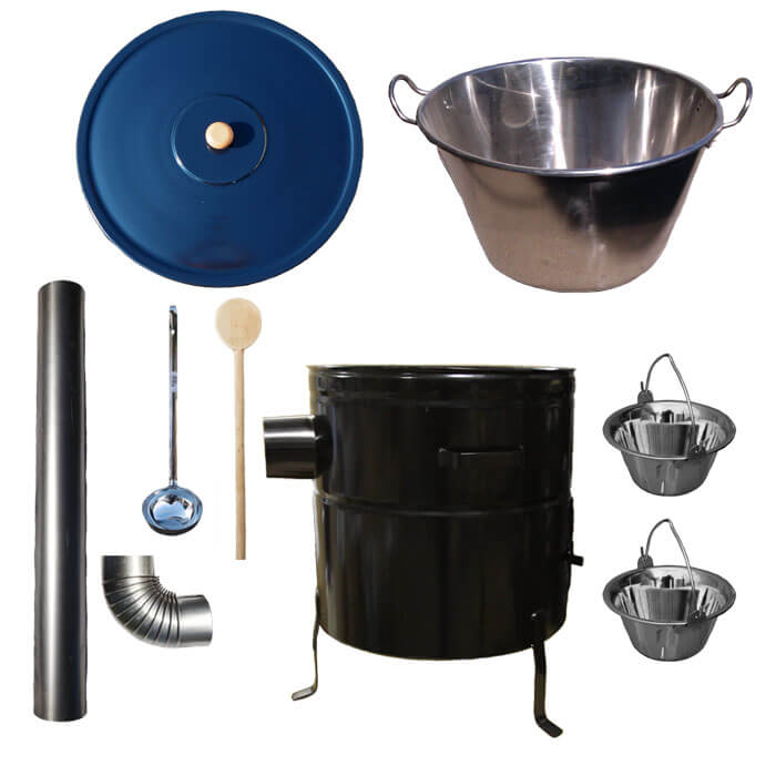Zabíjačkový nerezový kotol 70 L, kovová kotlina 56 cm, smaltovaná pokrievka + 2 servírovacie antikorové kotlíky zdarma