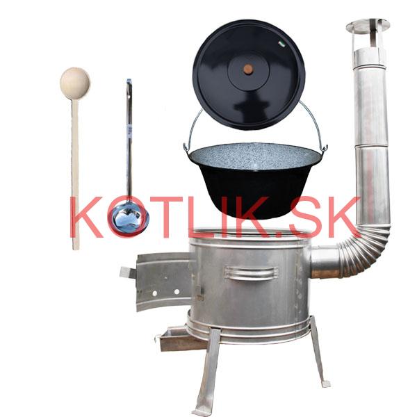 Smaltovaný kotlík 30 L (1,2 mm) + nerezová kotlina 45 cm + vareška a naberačka TOPLUX