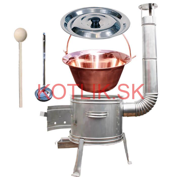 Medený kotlík 10 L (1,2 mm) + nerezová kotlina 31 cm + vareška a naberačka TOPLUX