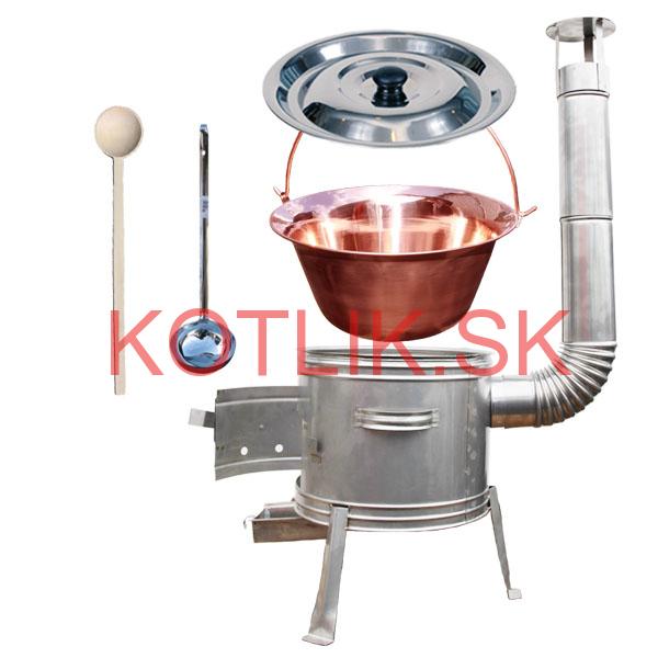 Medený kotlík 30 L (1,2 mm) + nerezová kotlina 45 cm + vareška a naberačka TOPLUX