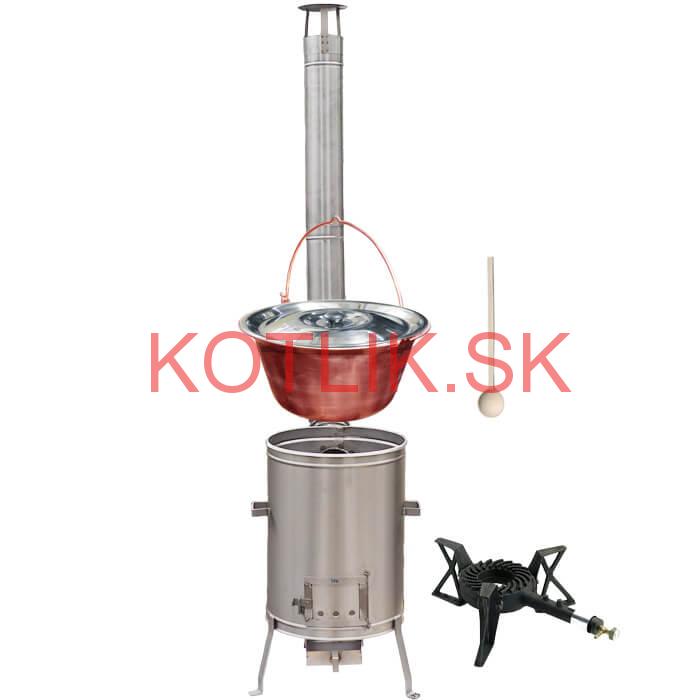 Medený kotlík 20 L (1,2 mm) + nerezová kotlina 42 cm + liatinový horák 7 kW, vareška LUX