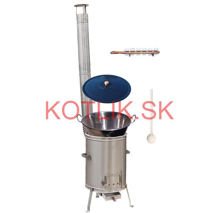 Zabíjačkový nerezový kotol 60 L + nerezová kotlina 53 cm + štamperlíky