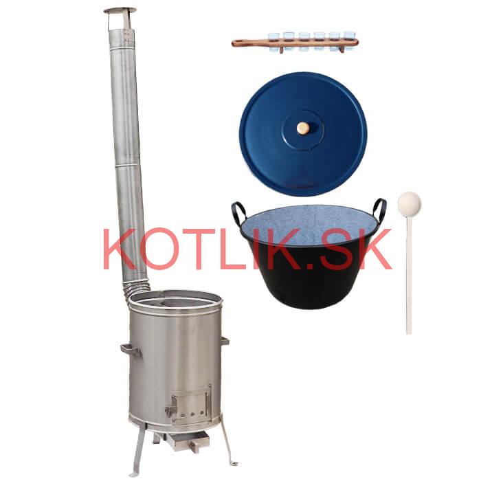 Zabíjačkový smaltovaný kotol 50 L + nerezová kotlina 53 cm + štamperlíky