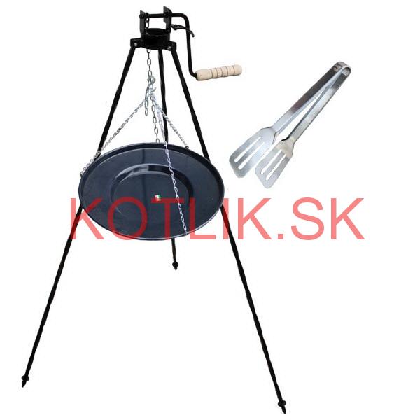 Grilovacia panvica s retiazkou 56 cm + stojan s kladkou 1,25 m VAR a kliešte na grilovanie