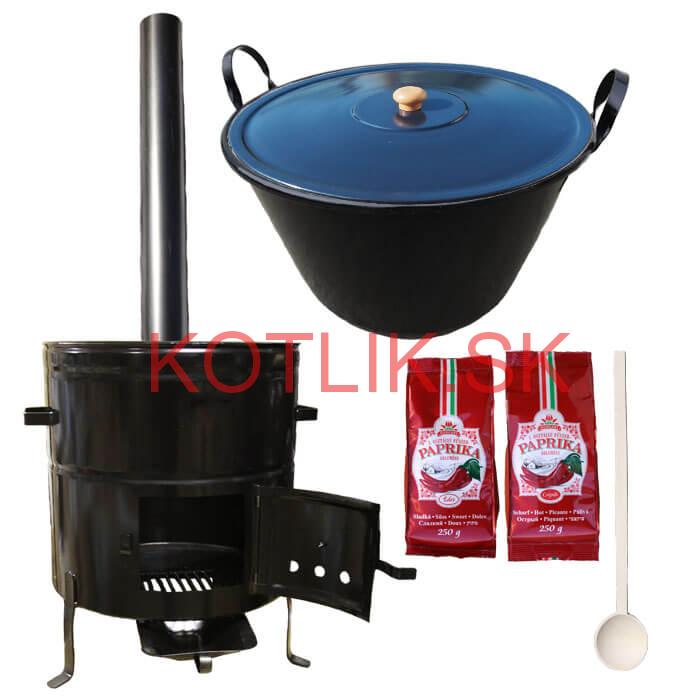Smaltovaný kotlík na guláš 60 L (1,2 mm) s uškami + kovová kotlina 53 cm a maďarská paprika MAX PARTY
