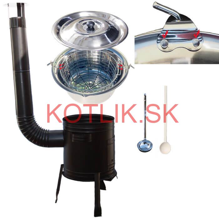 Nerezový kotlík 30 L (0,8 mm zosilnený s nitmi) + kovová kotlina 45 cm