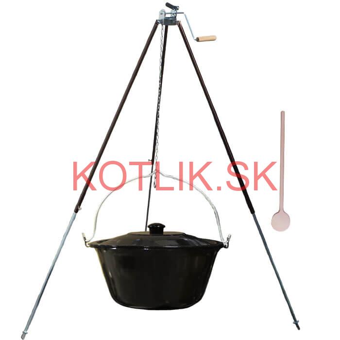 Smaltovaný kotlík 25 L + teleskopická trojnožka s poistnou kladkou + pokrievka