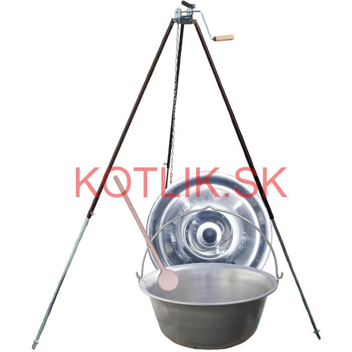 Nerezový kotlík 30 L (1,5 mm) + teleskopická trojnožka s poistnou kladkou + pokrievka