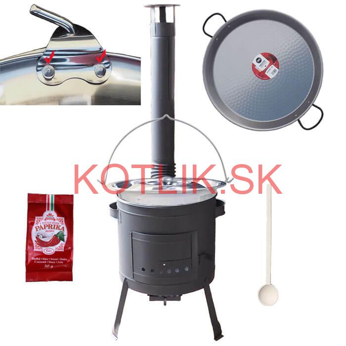 Zosilnený nerezový kotlík 15 L (0,8 mm) + Paella oceľová panvica + nízka žiaruvzdorná kotlina 36 cm PLUS 600