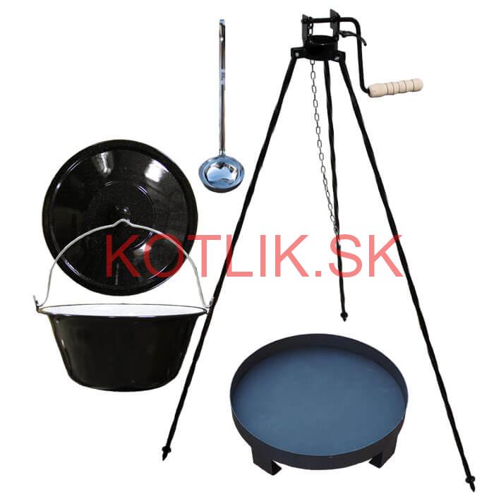 Smaltovaný kotlík 20 L (1,2 mm) + Ohnisko + stojan s kladkou VAR