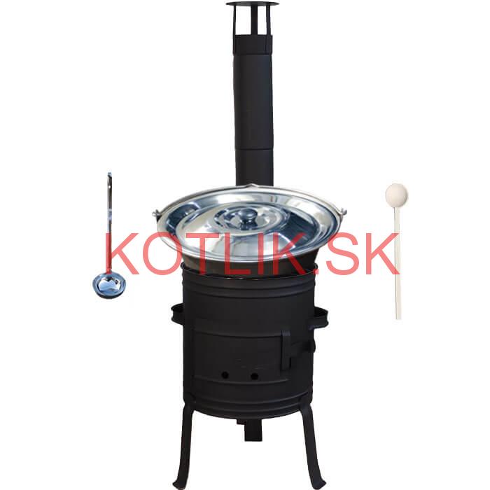 Nerezový kotlík 10 L (1,5 mm) + nízka žiaruvzdorná kotlina 33 cm PLUS 700 + vareška a naberačka