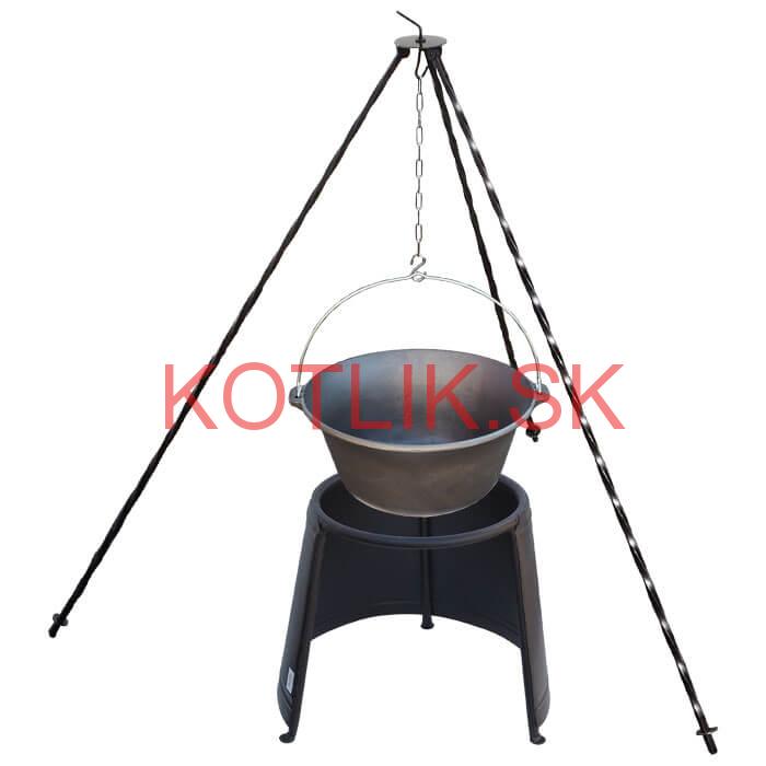 Liatinový kotlík 7,2 L + chránič plameňa 32 cm + trojnožka 1,2 m