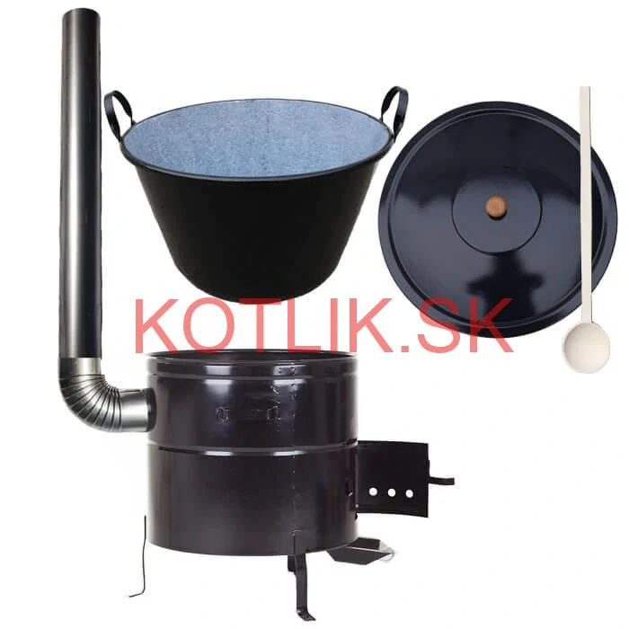 Zabíjačkový smaltovaný kotol 80 L + kovová kotlina 58 cm + dymovod