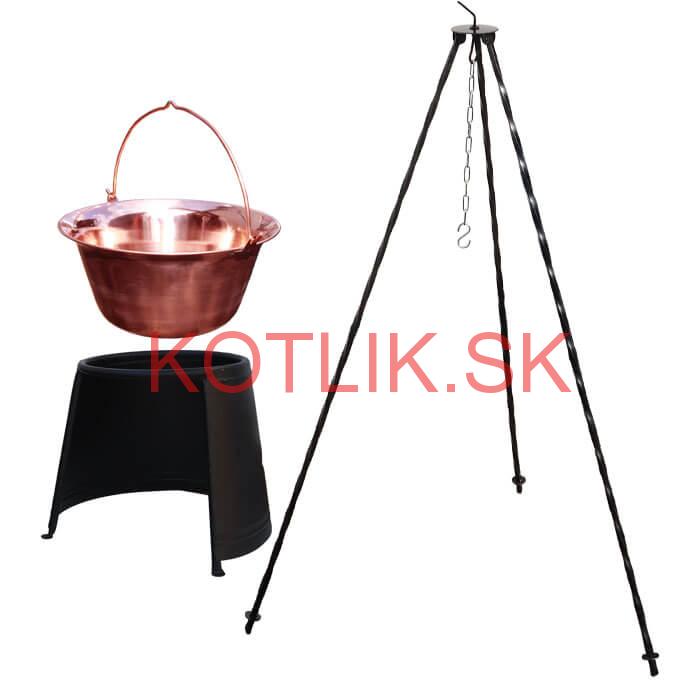 Medený kotlík 14 L (1,2 mm) + chránič plameňa 37 cm + trojnožka 1,2 m