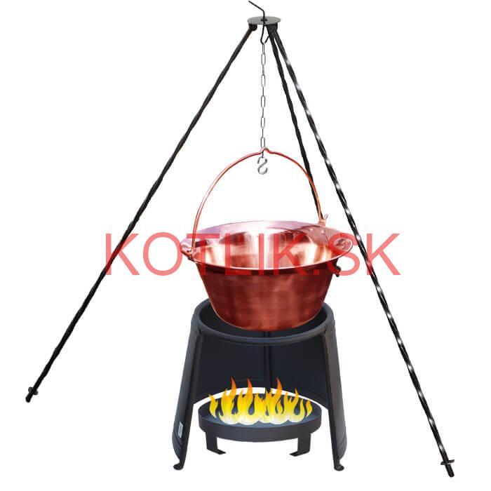Medený kotlík 14 L (1,2 mm) + chránič plameňa 37 cm + ohnisko 36 cm + trojnožka 1,2 m