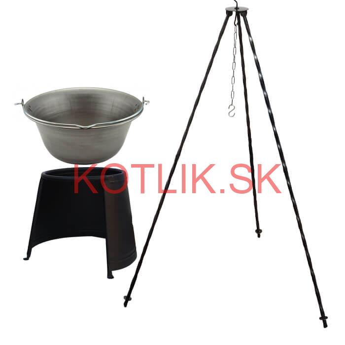 Železný kotlík 14 L (0,75 mm) + chránič plameňa 37 cm + trojnožka 1,2 m