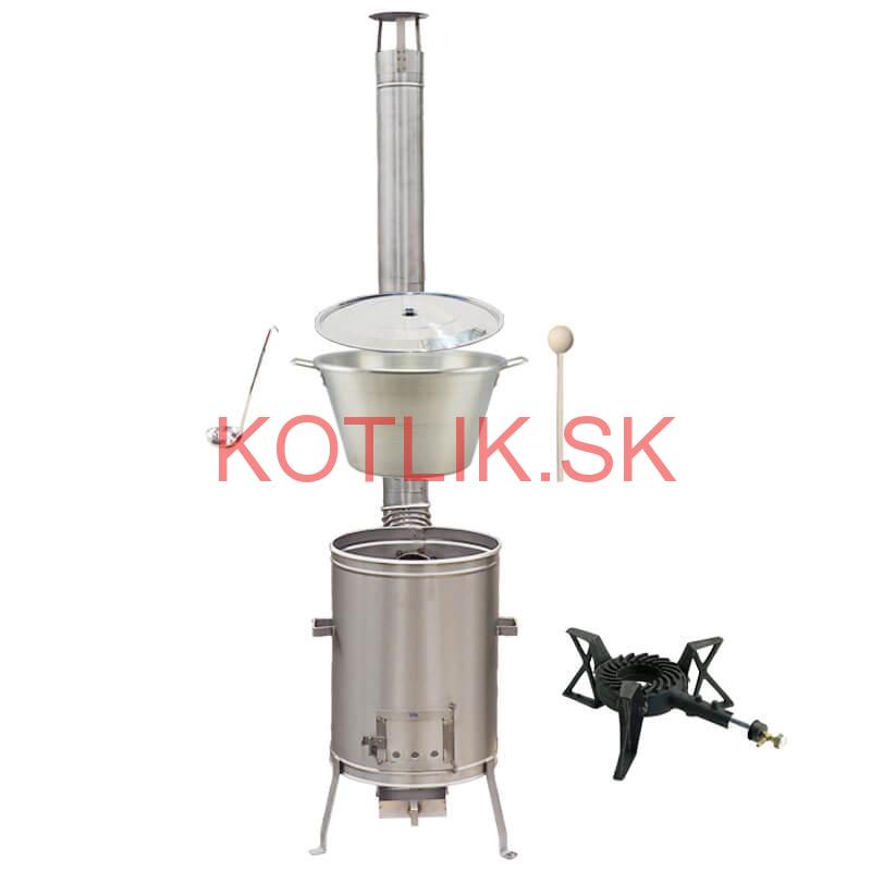 Nerezový kotol 70 L + nerezová kotlina 56 cm LUX + liatinový horák 7 kW BIG PARTY