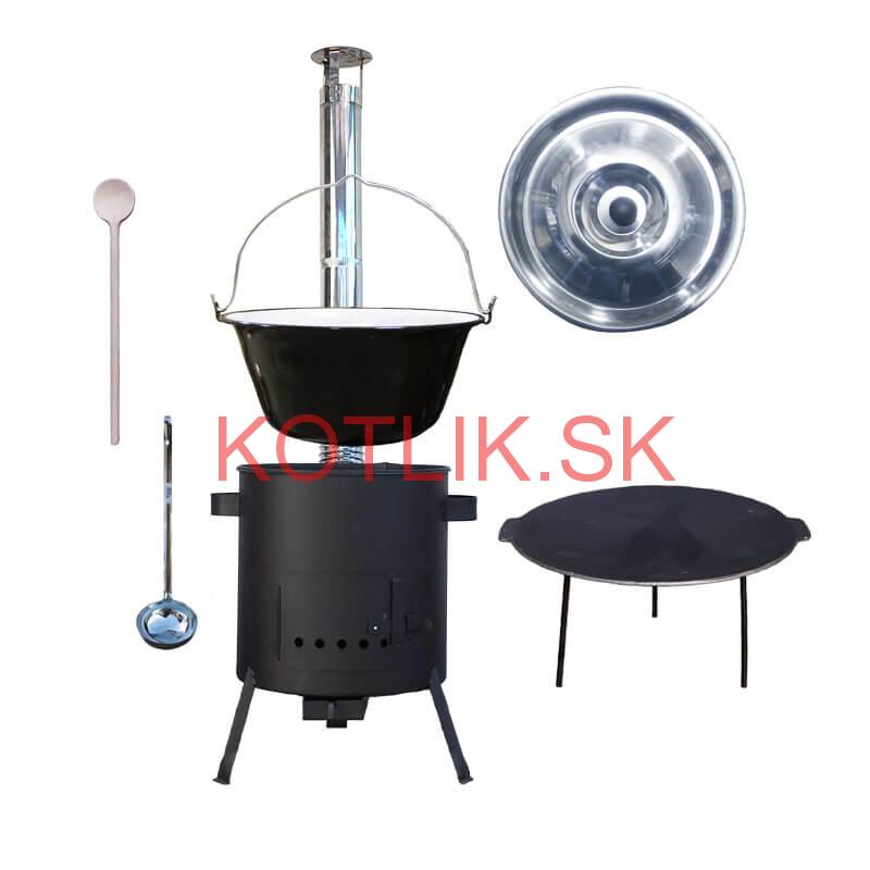 Smaltovaný kotlík 20 L + liatinová panvica 45 cm + žiaruvzdorná kotlina 42 cm PLUS 600