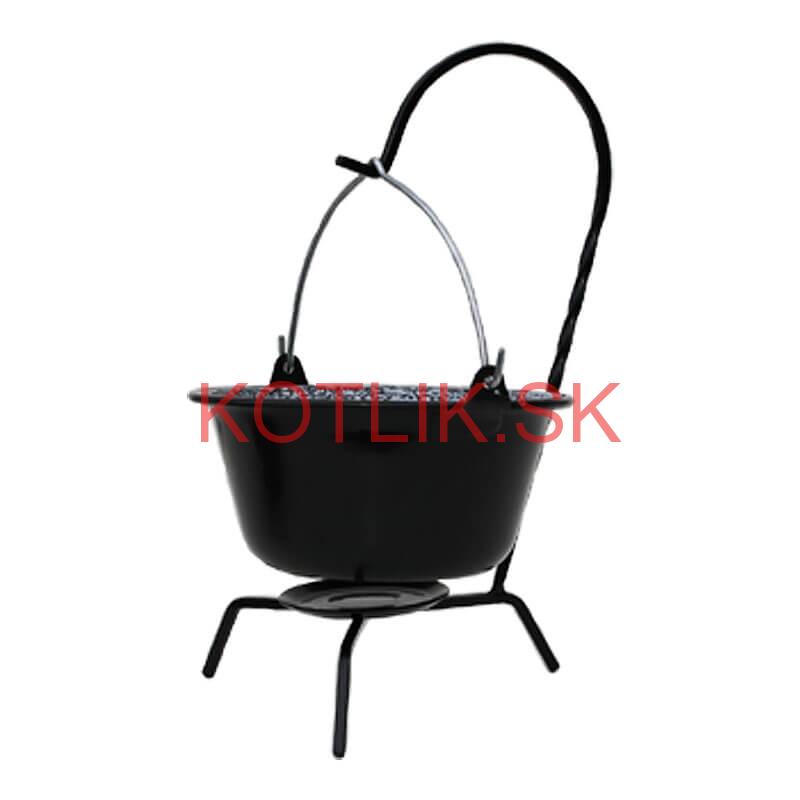 Servírovací kotlík na guláš smaltovaný čierny 0,8 l + stojan