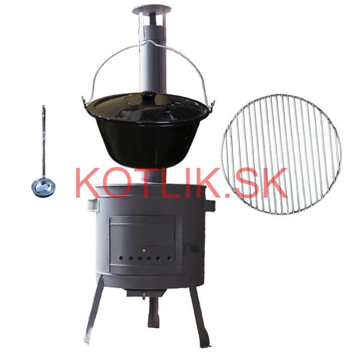 Smaltovaný kotlík 20 L + Nerezový rošt 45 cm + nízka žiaruvzdorná kotlina 42 cm PLUS 600