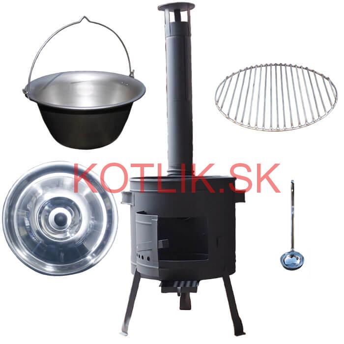 Nerezový kotlík 20 L (1,5 mm) + Nerezový rošt 45 cm + nízka žiaruvzdorná kotlina 42 cm PLUS 600