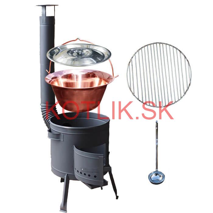 Medený kotlík 20 L (1,2 mm) + Nerezový rošt 45 cm + nízka žiaruvzdorná kotlina 42 cm PLUS 600