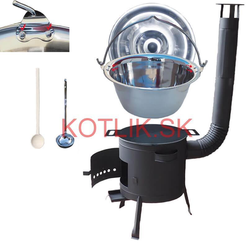 Nerezový kotlík 15 L (0,8 mm) s nitmi + železná panvica 38 cm UNI + kotlina 36 cm PLUS 600