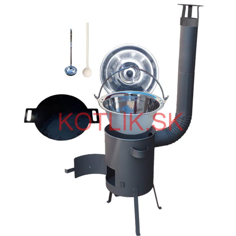 Nerezový kotlík 20 L (1,2 mm) INOX + železná panvica 44 cm UNI + kotlina 42 cm PLUS 600 4 MM