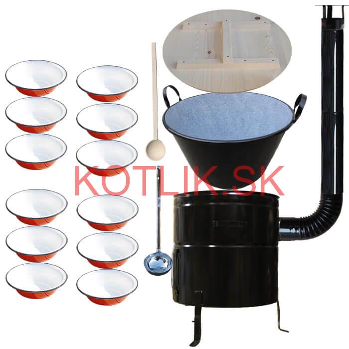 Smaltovaný kotol 100 L + smaltované taniere 12 ks + vareška a naberačka BIG PARTY