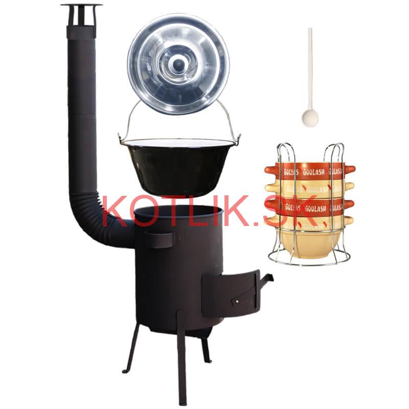 Smaltovaný kotlík 22 L (1,2 mm) + misky na guláš 4 ks + žiaruvzdorná kotlina 42 PLUS 600 4 MM