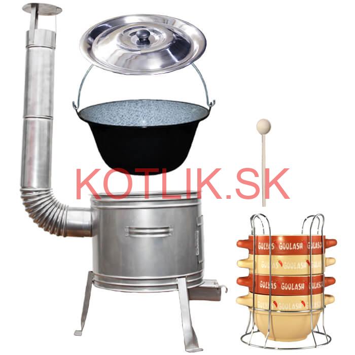 Smaltovaný kotlík 22 L (1,2 mm) + misky na guláš 4 ks + nerezová kotlina 42 cm TOPLUX