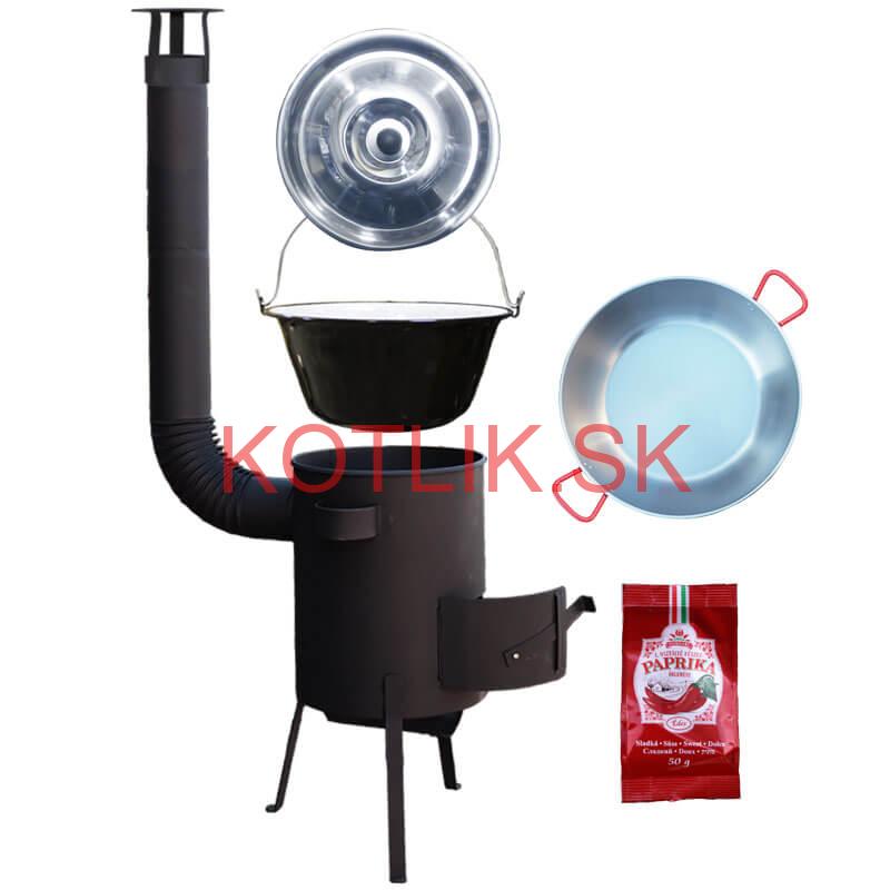 Smaltovaný kotlík 22 L + Panvica PAELLA (WOK) 45 cm + sladká paprika 50 g + žiaruvzdorná kotlina 42 PLUS 600 s roštom na popol 4 mm