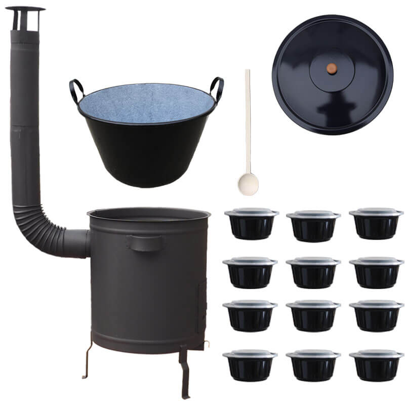 Smaltovaný kotol 70 L + hrubostenná kotlina 53 cm (1,5 mm) STRONG PLUS 600 + misky 12 ks