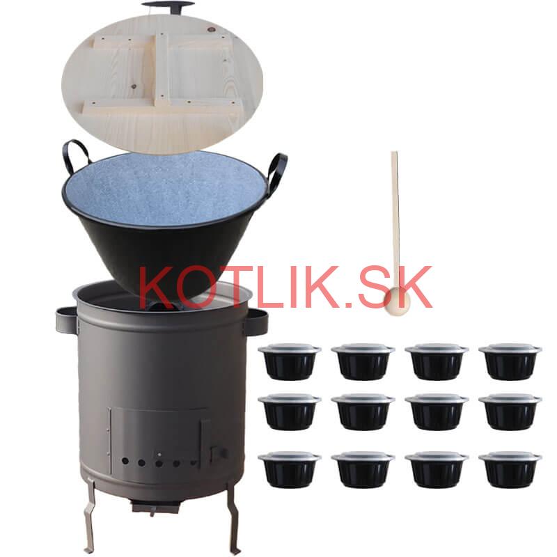 Smaltovaný kotol 80 L + hrubostenná kotlina 60 cm (1,5 mm) STRONG PLUS 600 + misky 12 ks