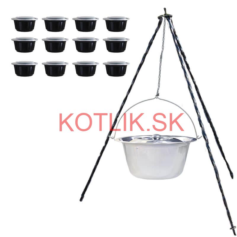 Nerezový kotlík 14 L (0,8 mm) + antikorová pokrievka + stojan + misky 12 ks