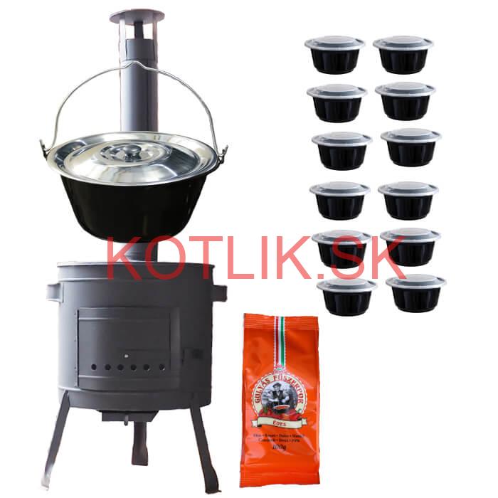 Smaltovaný kotlík 25 L (1,2 mm) + hrubostenná (1,5 mm) žiaruvzdorná kotlina BALKY STRONG 42 PLUS 600 + misky 12 ks + paprikové korenie na guláš 100 g