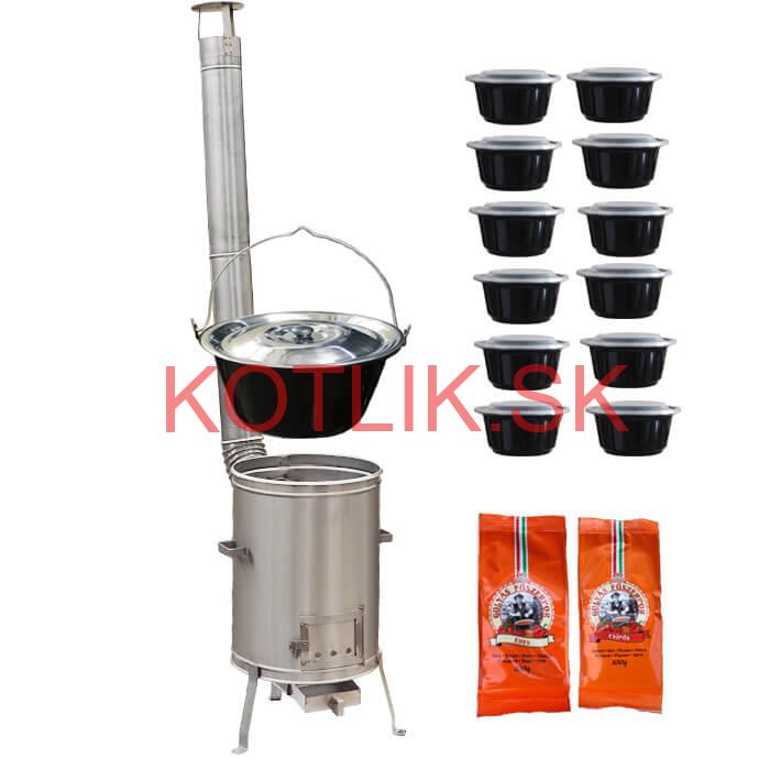 Smaltovaný kotlík 22 L (1,2 mm) + nerezová kotlina 42 cm LUX + misky 12 ks + 2 x korenie na guláš 100 g