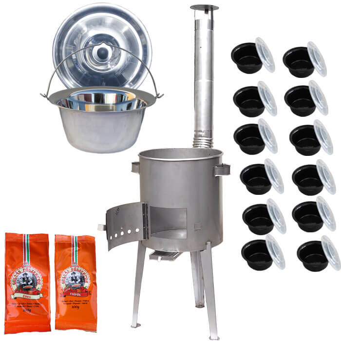 Nerezový kotlík 22 L (0,8 mm) INOX + nerezová kotlina 42 cm LUXUS + misky 12 ks + 2 x korenie na guláš 100 g