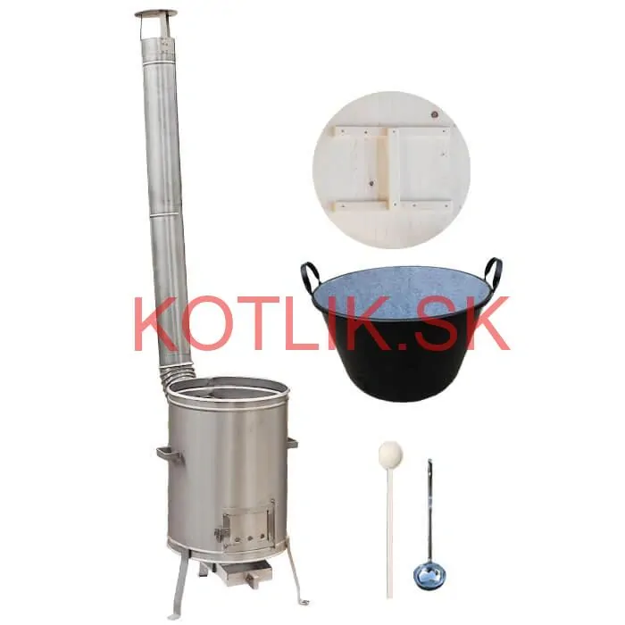 Zabíjačkový smaltovaný kotol 100 L + nerezová kotlina (1,5 mm) 60 cm LUX + vareška a naberačka